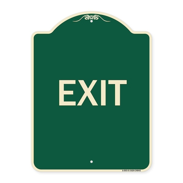 Designer Series Sign-Exit 1, Green & Tan Heavy-Gauge Aluminum Sign, 24" H, 18" L, G-1824-24042